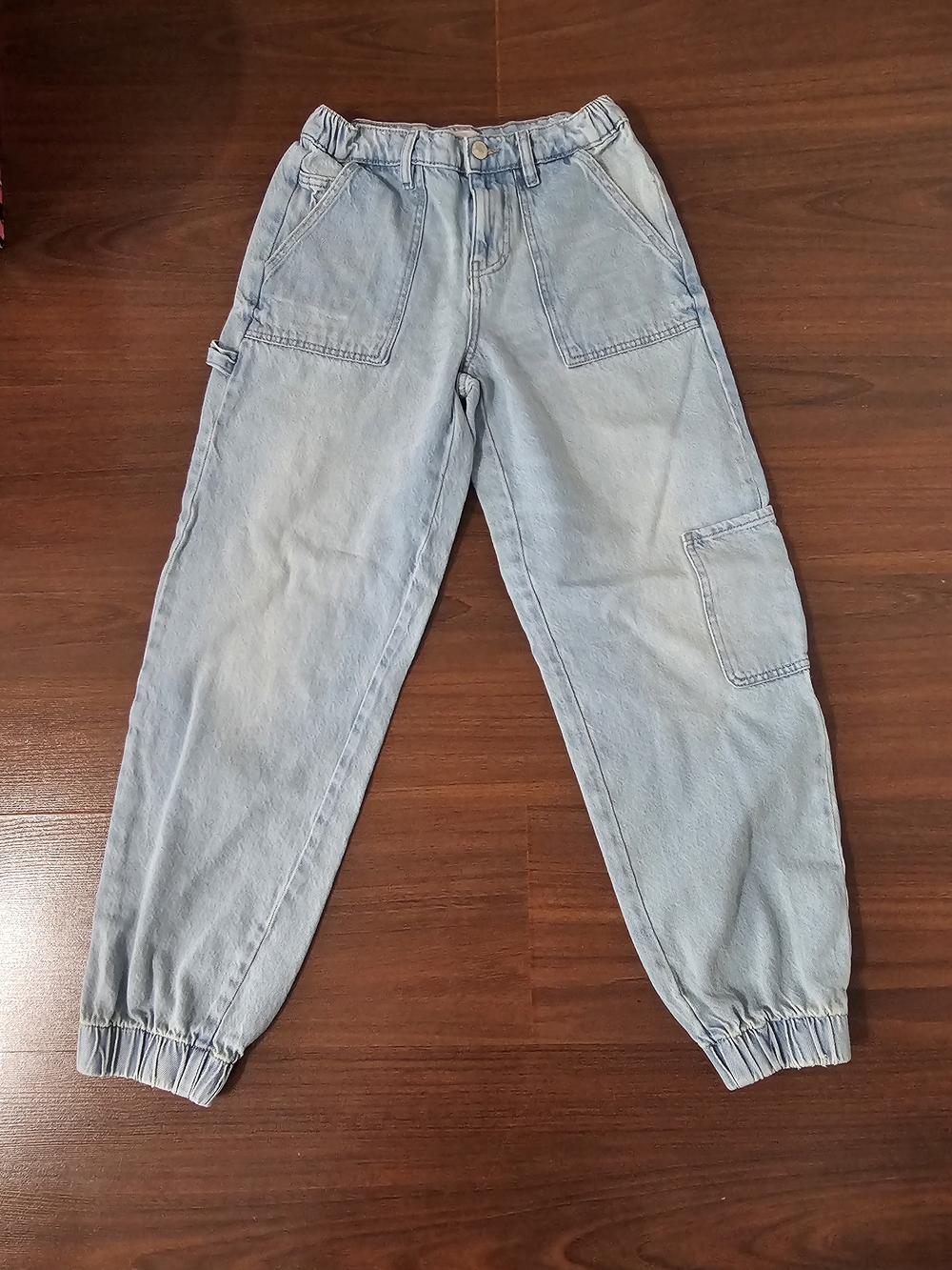Forever 21 Light Wash Denim Cargo Jogger Jeans